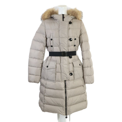 【美品】GENEVRIER 珍妮芙 带腰带/毛边兜帽长款羽绒服 O 女士