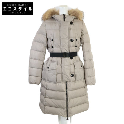 【美品】GENEVRIER 珍妮芙 带腰带/毛边兜帽长款羽绒服 O 女士