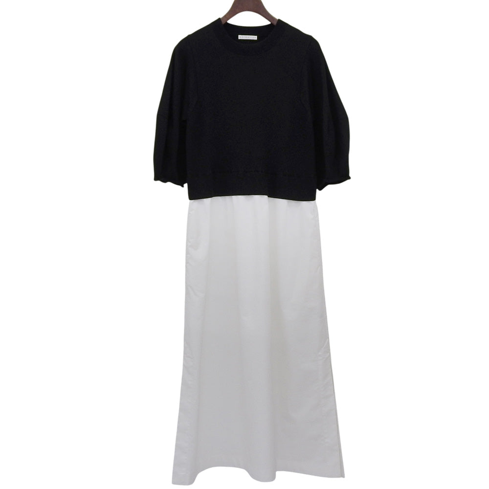 ESTNATION エストネーション ドッキング パフニット ファブリックコンビ ワンピース レディース ホワイト×ブラック F ホワイト/ブラック ワンピース F