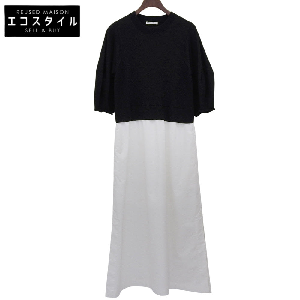 ESTNATION エストネーション ドッキング パフニット ファブリックコンビ ワンピース レディース ホワイト×ブラック F ホワイト/ブラック ワンピース F