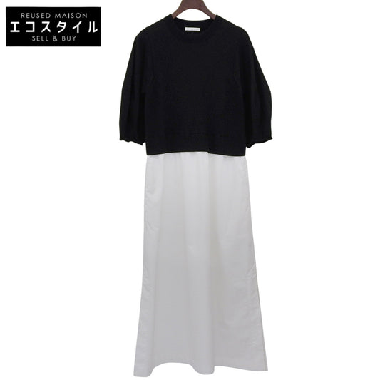 ESTNATION エストネーション ドッキング パフニット ファブリックコンビ ワンピース レディース ホワイト×ブラック F ホワイト/ブラック ワンピース F