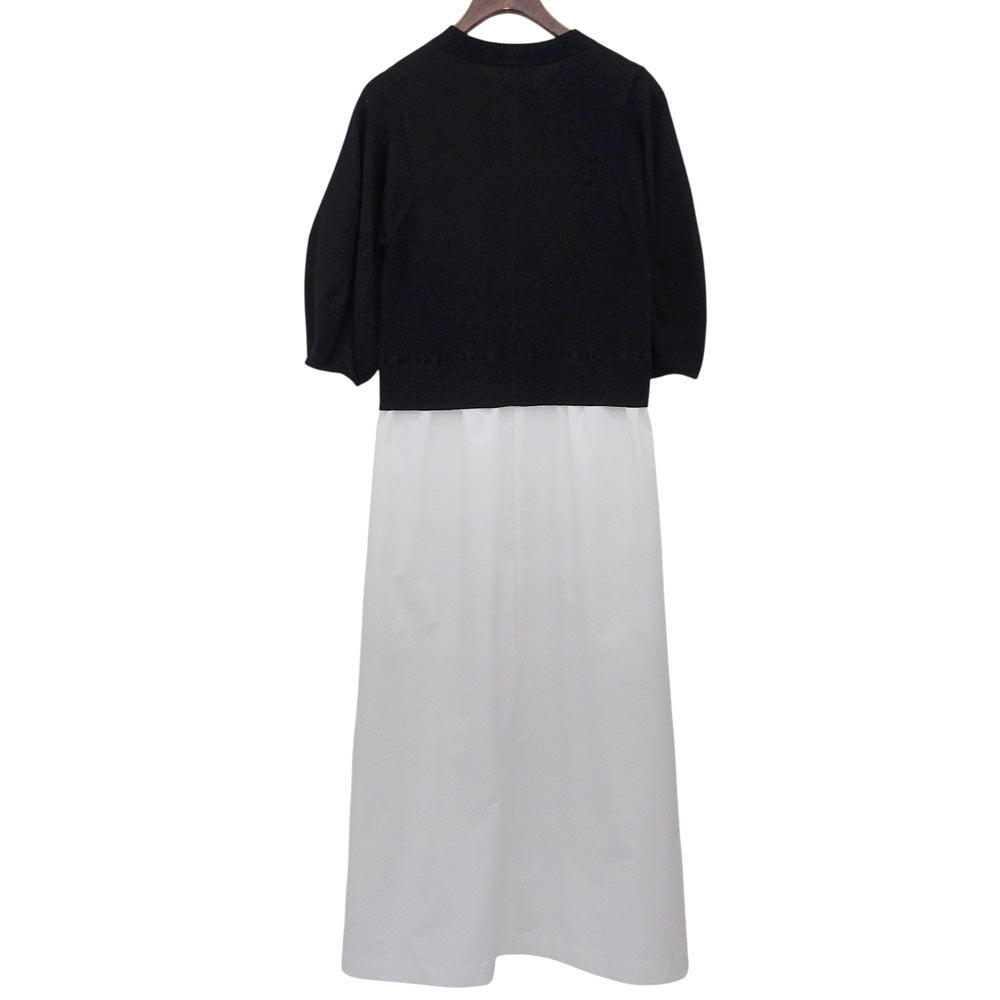 ESTNATION エストネーション ドッキング パフニット ファブリックコンビ ワンピース レディース ホワイト×ブラック F ホワイト/ブラック ワンピース F