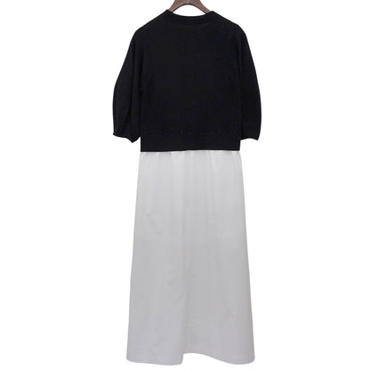 ESTNATION エストネーション ドッキング パフニット ファブリックコンビ ワンピース レディース ホワイト×ブラック F ホワイト/ブラック ワンピース F