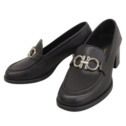 Salvatore Ferragamo サルヴァトーレフェラガモ レザー ダブルガンチーニ ヒールローファー シューズ レディース ブラック 7D 38760 シューズ 7D