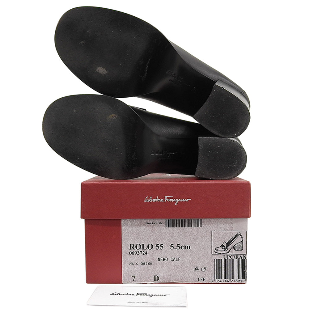 Salvatore Ferragamo サルヴァトーレフェラガモ レザー ダブルガンチーニ ヒールローファー シューズ レディース ブラック 7D 38760 シューズ 7D