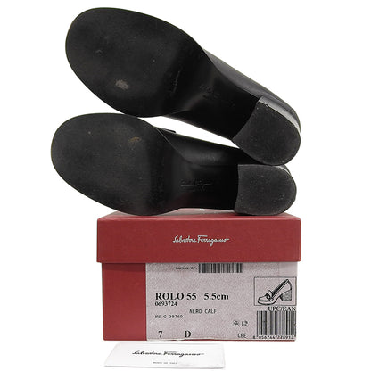 Salvatore Ferragamo サルヴァトーレフェラガモ レザー ダブルガンチーニ ヒールローファー シューズ レディース ブラック 7D 38760 シューズ 7D