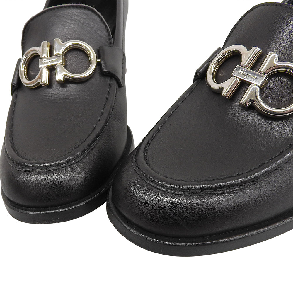 Salvatore Ferragamo サルヴァトーレフェラガモ レザー ダブルガンチーニ ヒールローファー シューズ レディース ブラック 7D 38760 シューズ 7D