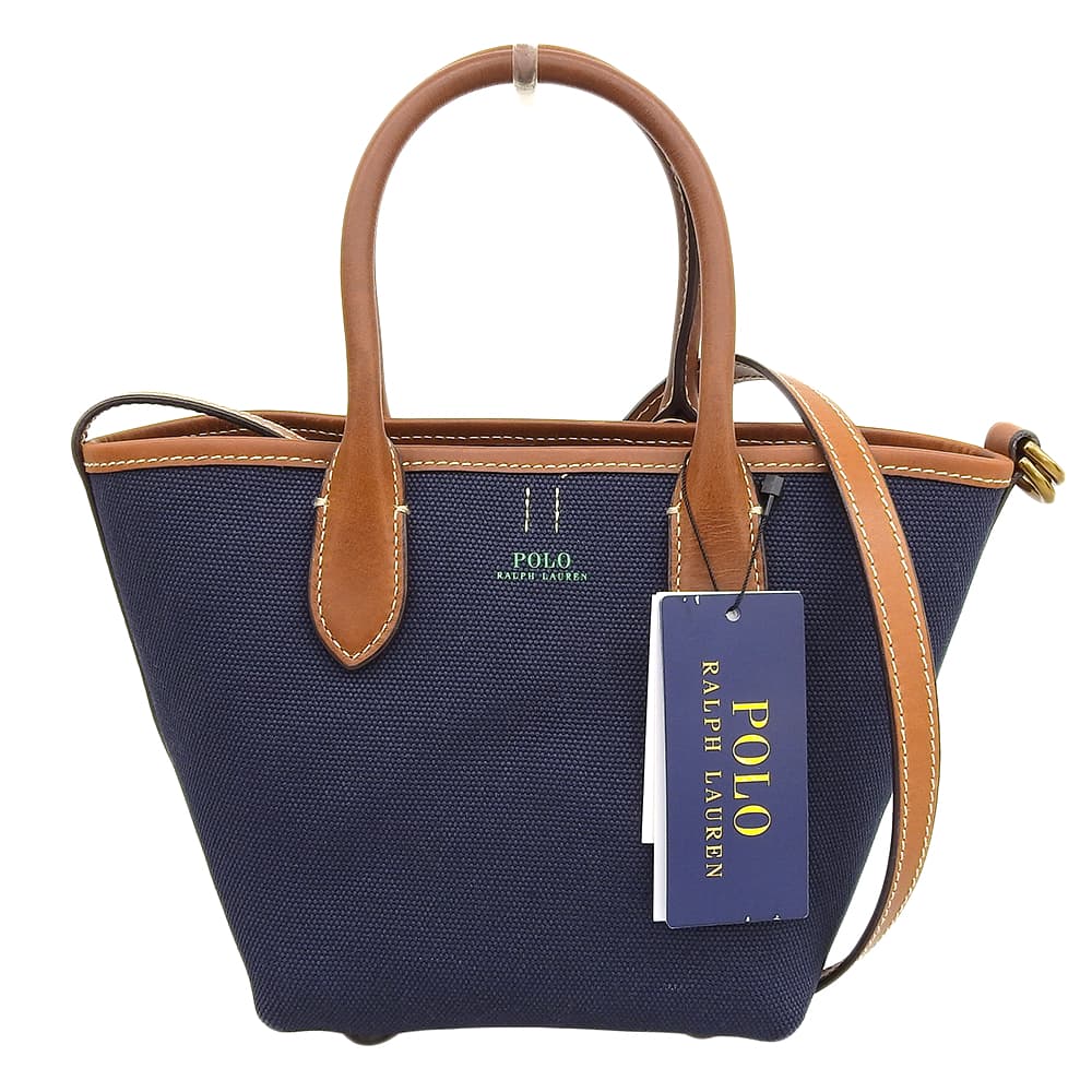 POLO RALPH LAUREN ポロ ラルフローレン 新品同様 Bellport キャンバス 2WAYショルダーバッグ ハンドバッグ レディース ネイビー ハンドバッグ