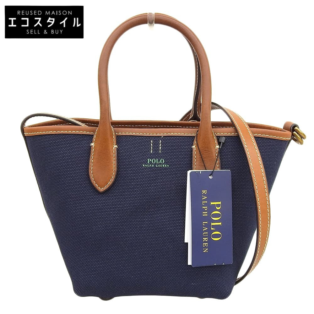 POLO RALPH LAUREN ポロ ラルフローレン 新品同様 Bellport キャンバス 2WAYショルダーバッグ ハンドバッグ レディース ネイビー ハンドバッグ