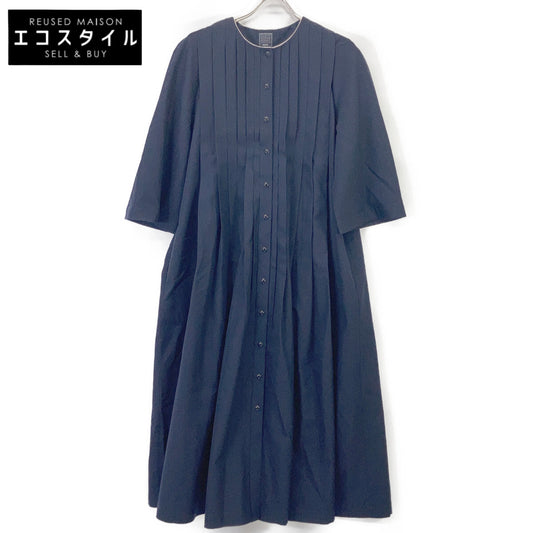 mina perhonen mina perhonen ya3778 Navy wool silk foggy day pleated dress dress