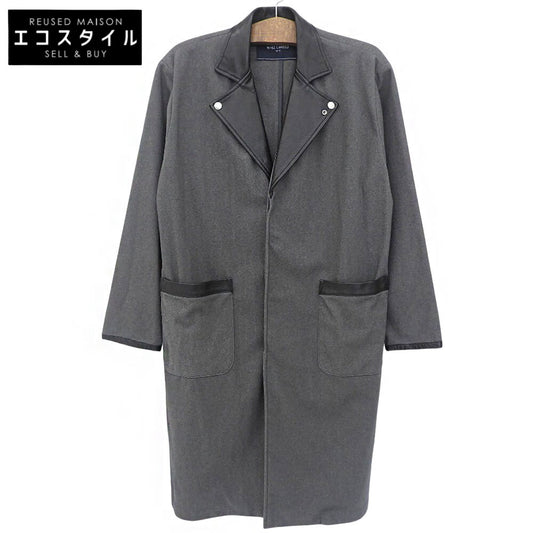 Excellent condition, leather trim long coat, men's, grey x black, M, coat, M, men's