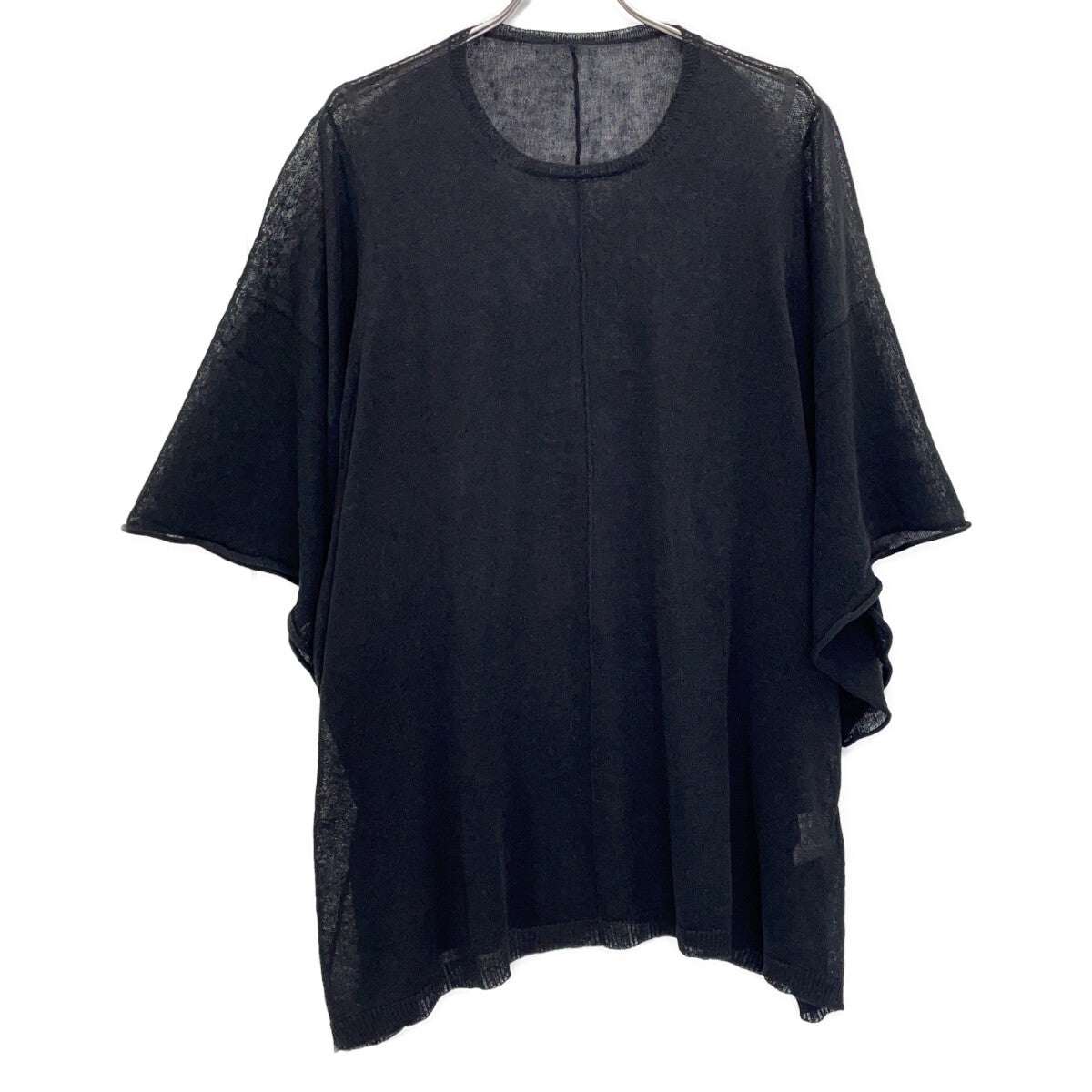 Yohji Yamamoto FS-K22-382 24SS Black Linen Oversized Short-Sleeve Sheer Knit Top