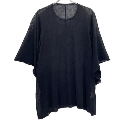 Yohji Yamamoto FS-K22-382 24SS Black Linen Oversized Short-Sleeve Sheer Knit Top