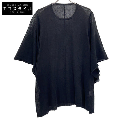 Yohji Yamamoto FS-K22-382 24SS Black Linen Oversized Short-Sleeve Sheer Knit Top