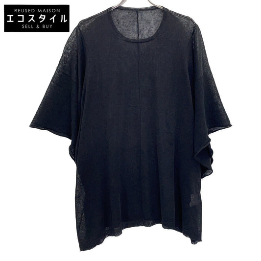 Yohji Yamamoto FS-K22-382 24SS Black Linen Oversized Short-Sleeve Sheer Knit Top