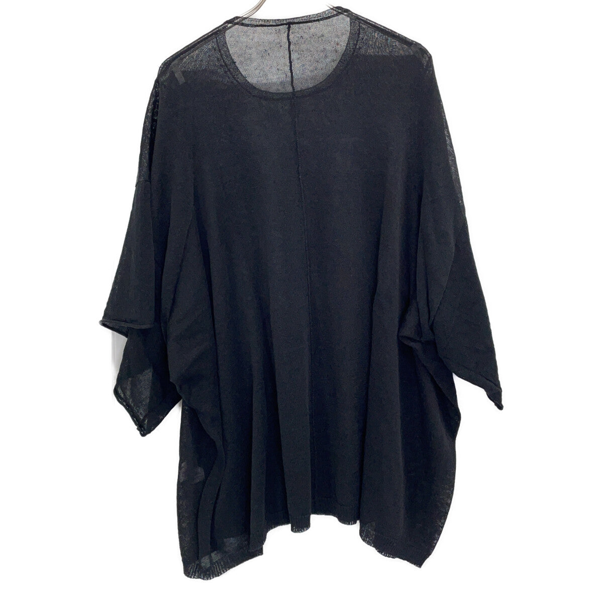 Yohji Yamamoto FS-K22-382 24SS Black Linen Oversized Short-Sleeve Sheer Knit Top
