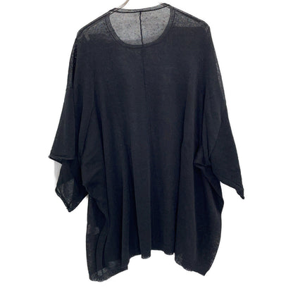 Yohji Yamamoto FS-K22-382 24SS Black Linen Oversized Short-Sleeve Sheer Knit Top