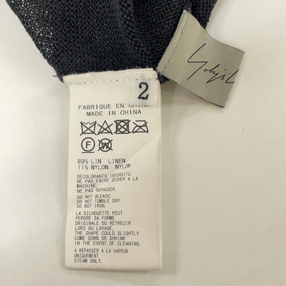 Yohji Yamamoto FS-K22-382 24SS Black Linen Oversized Short-Sleeve Sheer Knit Top