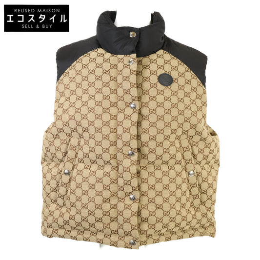 [Like new/Domestic genuine] 774910 GG cotton canvas leather logo patch nylon trim down vest 36 Ladies