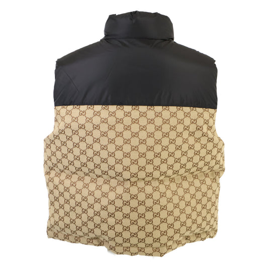 [Like new/Domestic genuine] 774910 GG cotton canvas leather logo patch nylon trim down vest 36 Ladies
