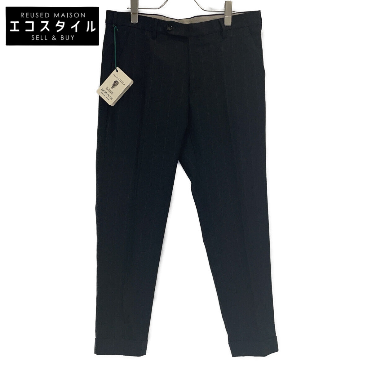 BLACK MORELLO STRIPED TAPERED SLACKS BOTTOMS 48 MENS