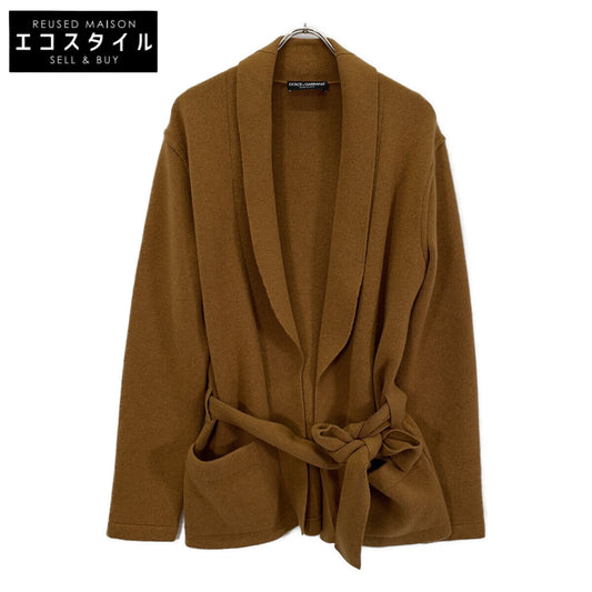 DOLCE&GABBANA ドルチェアンドガッバーナ GX642T ブラウン カシミヤ100 ショールカラーベルテッドニットカーディガン トップス