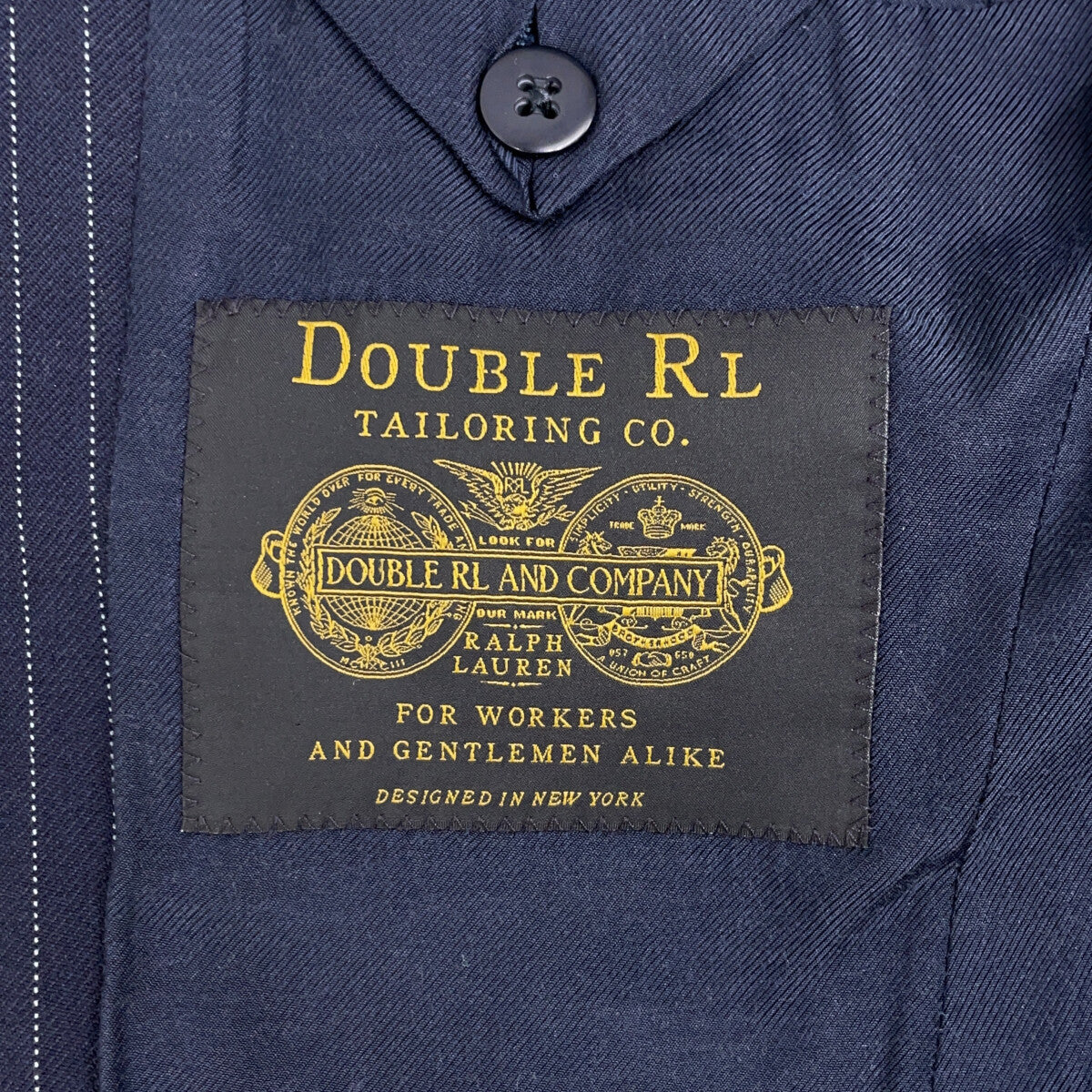RRL 双RL 782806440001 意大利制造 海军蓝 羊毛 中开衩 三扣条纹西装夹克 夹克