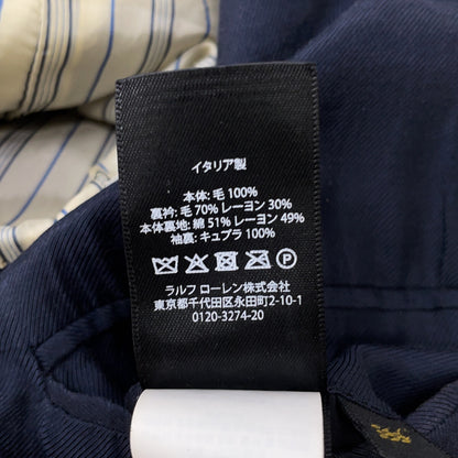 RRL 双RL 782806440001 意大利制造 海军蓝 羊毛 中开衩 三扣条纹西装夹克 夹克