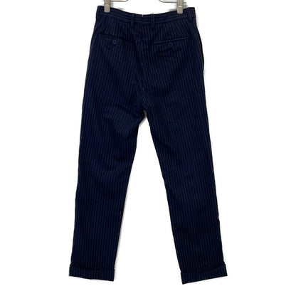RRL ダブルアールエル 782806445001 イタリア製 ネイビー ウール センタープレス ストライプテーパードスラックス ボトムス