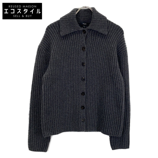 25AW 01-5403725 ｸﾞﾚｰ ｳｰﾙ×ｶｼﾐﾔ 畦編みﾎﾞﾀﾝﾆｯﾄｶｰﾃﾞｨｶﾞﾝ トップス P レディース