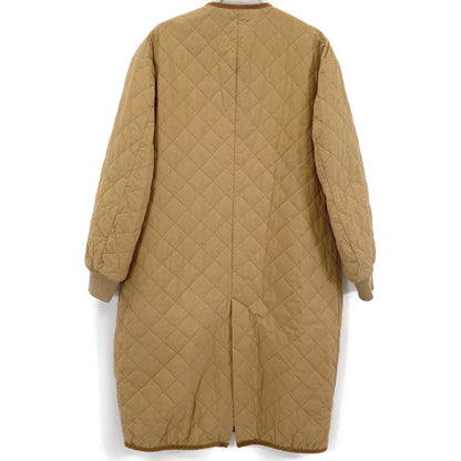 Brown Quilted Collarless Long Coat, S, Women's