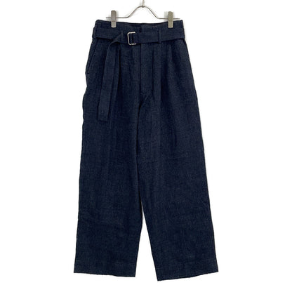 Linen Wool Belted Two-Tuck High-Waist Pants / Bottoms S Ladies