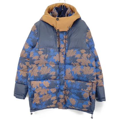 ETRO エトロ 192-1S285-5518 ブルー×ブラウン ナイロン メープルリーフプリント フーデッドダウンジャケット ジャケット