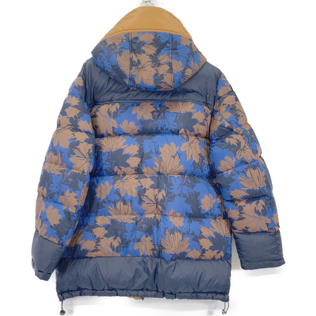 ETRO エトロ 192-1S285-5518 ブルー×ブラウン ナイロン メープルリーフプリント フーデッドダウンジャケット ジャケット