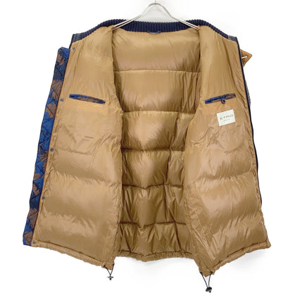 ETRO エトロ 192-1S285-5518 ブルー×ブラウン ナイロン メープルリーフプリント フーデッドダウンジャケット ジャケット