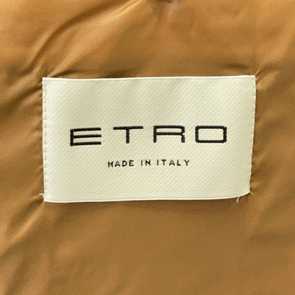 ETRO エトロ 192-1S285-5518 ブルー×ブラウン ナイロン メープルリーフプリント フーデッドダウンジャケット ジャケット