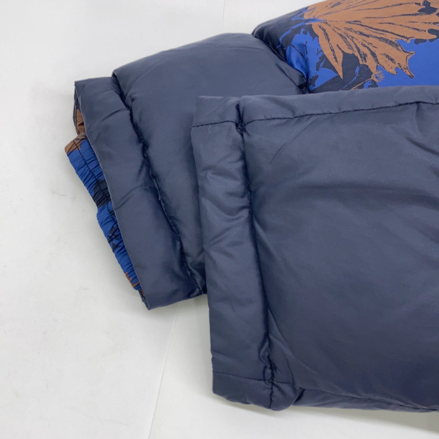 ETRO エトロ 192-1S285-5518 ブルー×ブラウン ナイロン メープルリーフプリント フーデッドダウンジャケット ジャケット