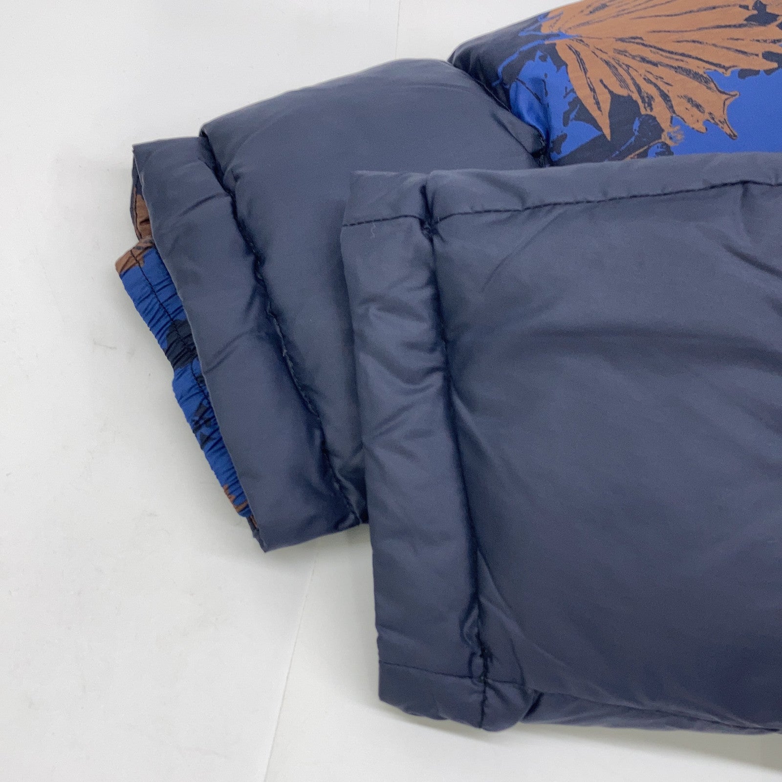 ETRO エトロ 192-1S285-5518 ブルー×ブラウン ナイロン メープルリーフプリント フーデッドダウンジャケット ジャケット