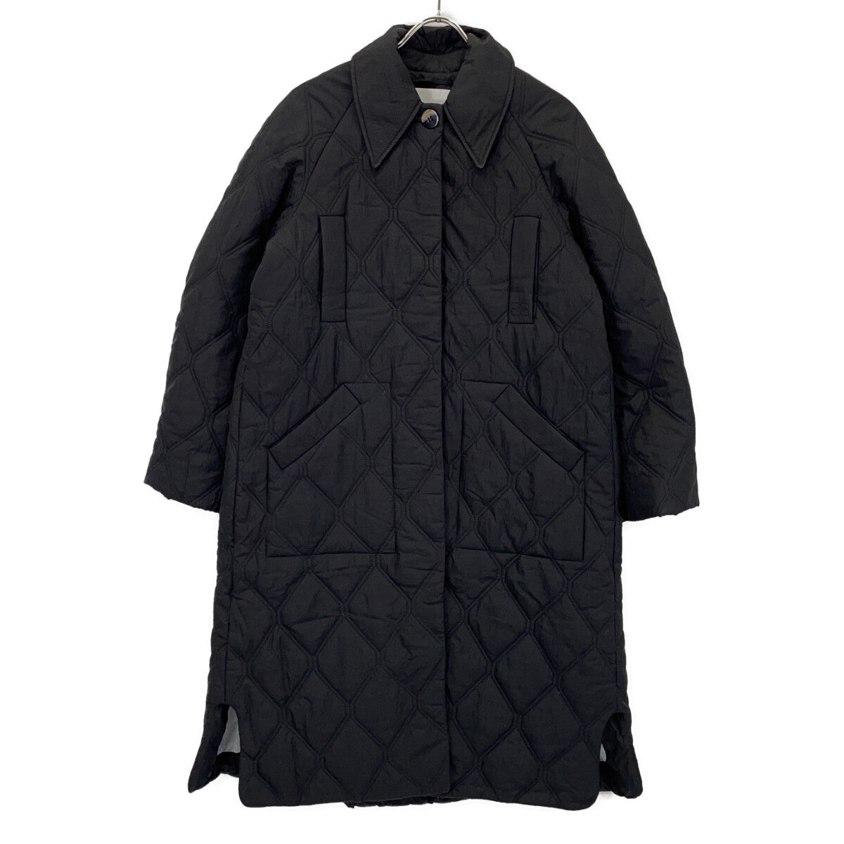 GANNI GANNI 24AW 6747 黑色 Quilt Raglan Midi Coat/绗缝插肩中长款大衣
