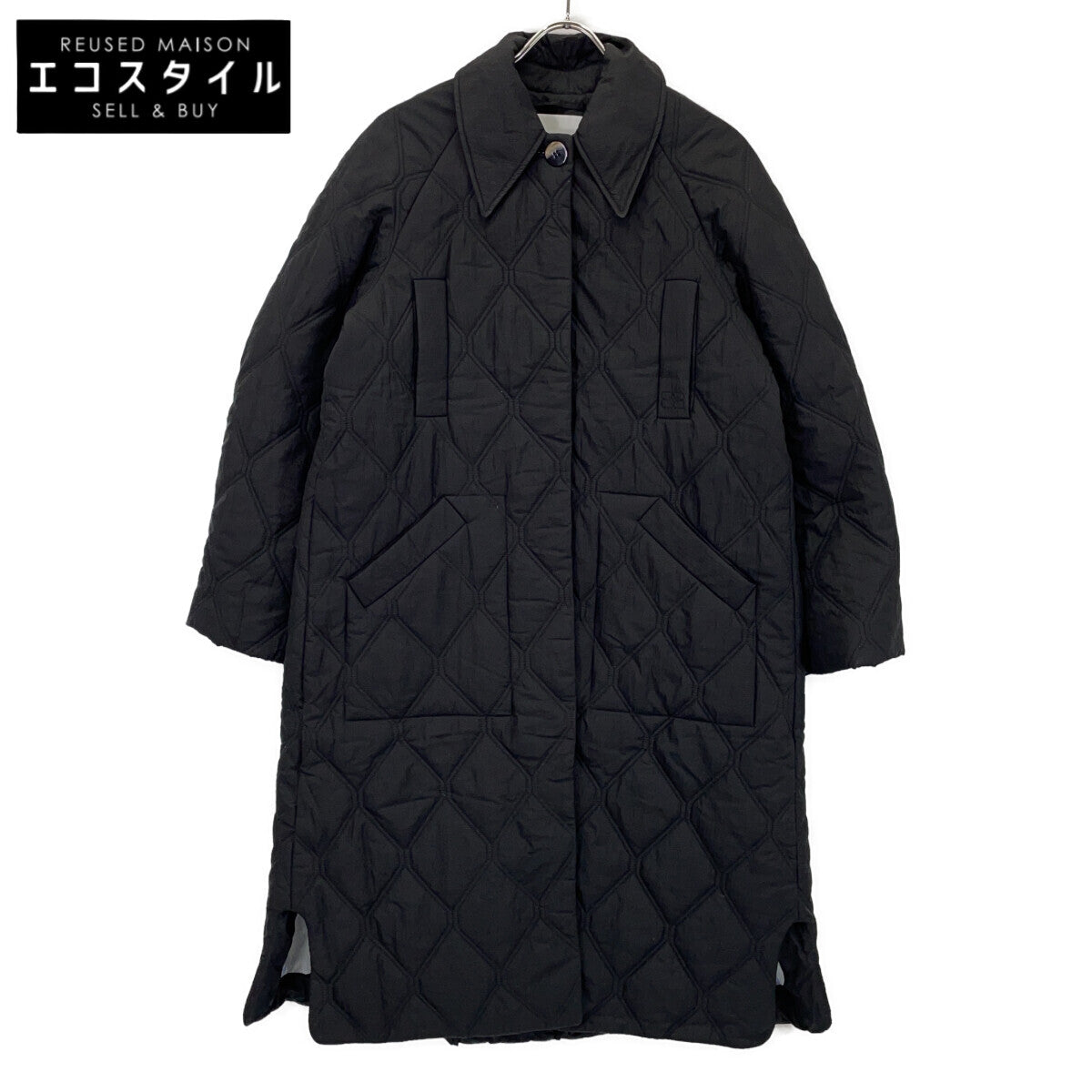 GANNI GANNI 24AW 6747 黑色 Quilt Raglan Midi Coat/绗缝插肩中长款大衣