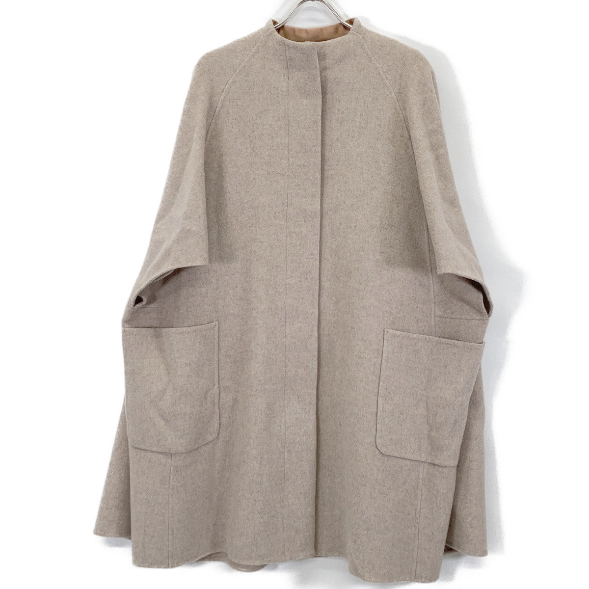 support surface beige fly-front double-face A-line wool poncho coat coat