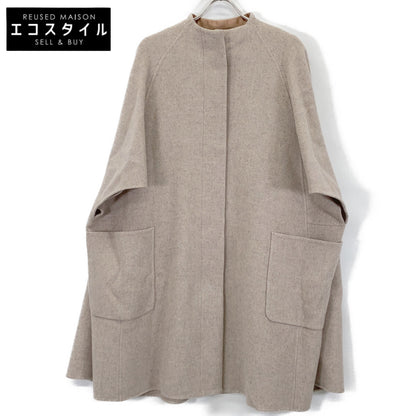 Beige Fly-Front Double-Faced A-Line Wool Poncho Coat for Women