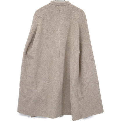Beige Fly-Front Double-Faced A-Line Wool Poncho Coat for Women