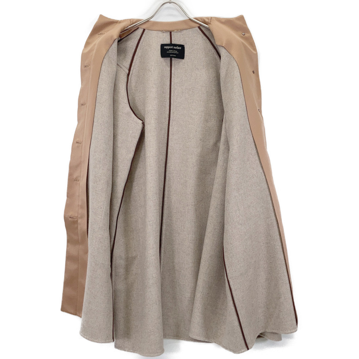 Beige Fly-Front Double-Faced A-Line Wool Poncho Coat for Women