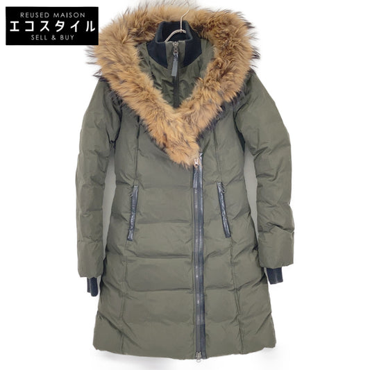Mackage マッカージュ ADALI カーキ レザーパイピング フリースポケット ラクーンファーフーデッドダウンコート コート