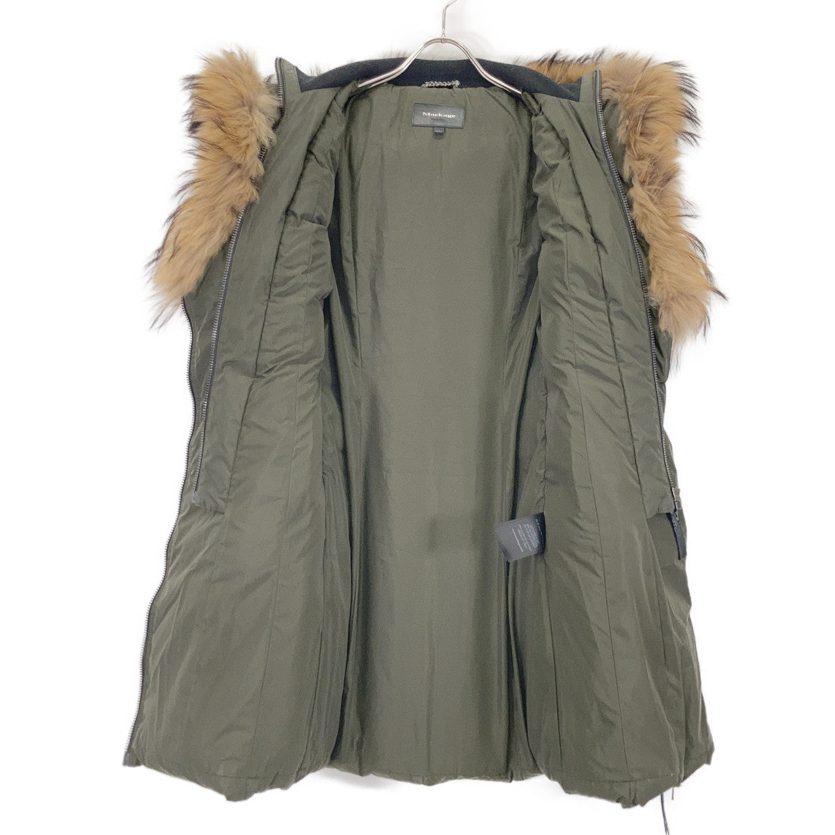 Mackage マッカージュ ADALI カーキ レザーパイピング フリースポケット ラクーンファーフーデッドダウンコート コート