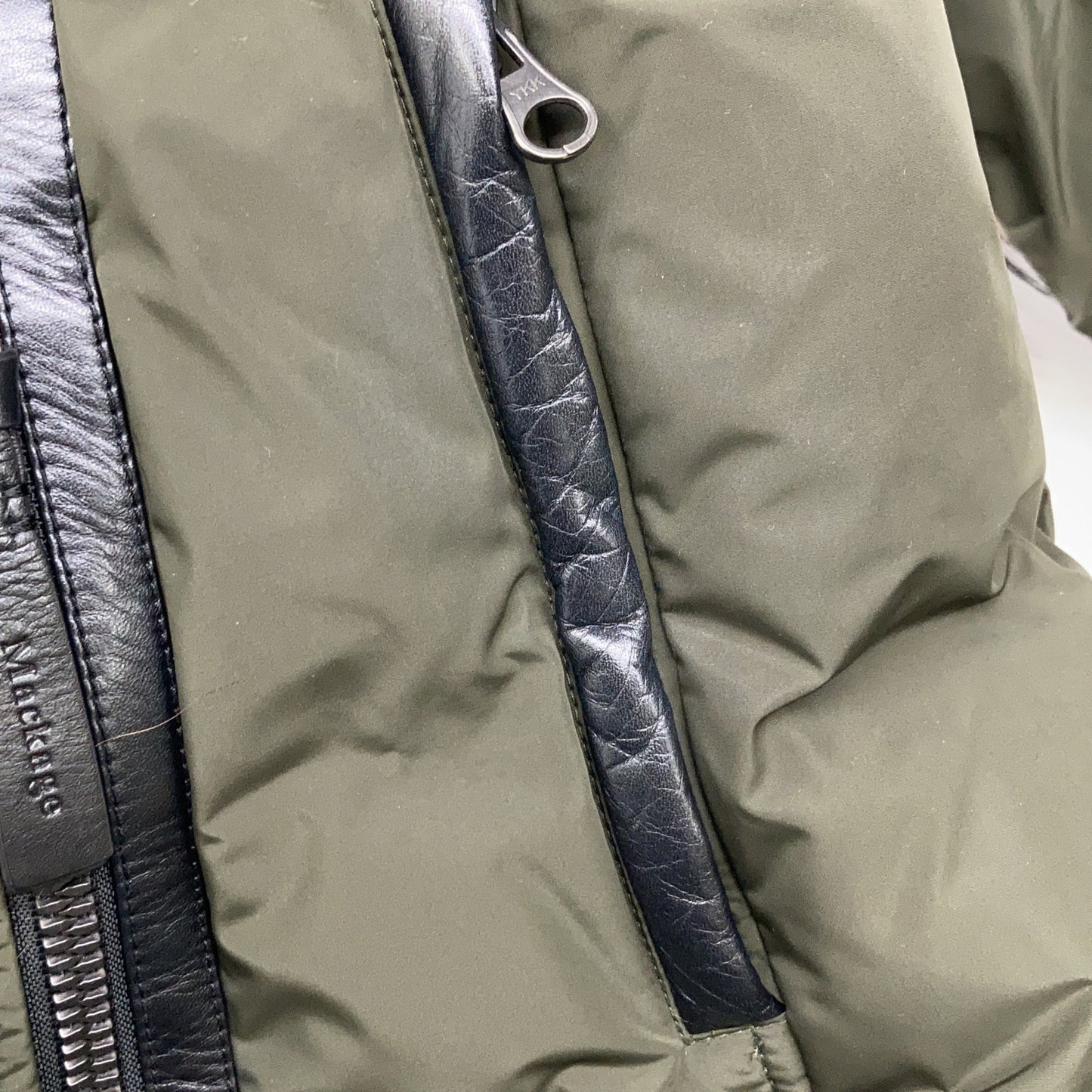 Mackage マッカージュ ADALI カーキ レザーパイピング フリースポケット ラクーンファーフーデッドダウンコート コート