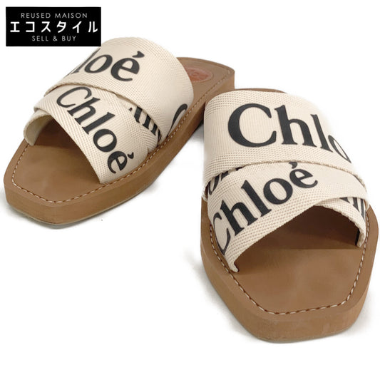 CHLOE クロエ 【美品】CHC19U1880810136W WOODY ウッディ キャンバス ロゴデザイン サンダル シューズ