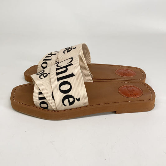 CHLOE クロエ 【美品】CHC19U1880810136W WOODY ウッディ キャンバス ロゴデザイン サンダル シューズ