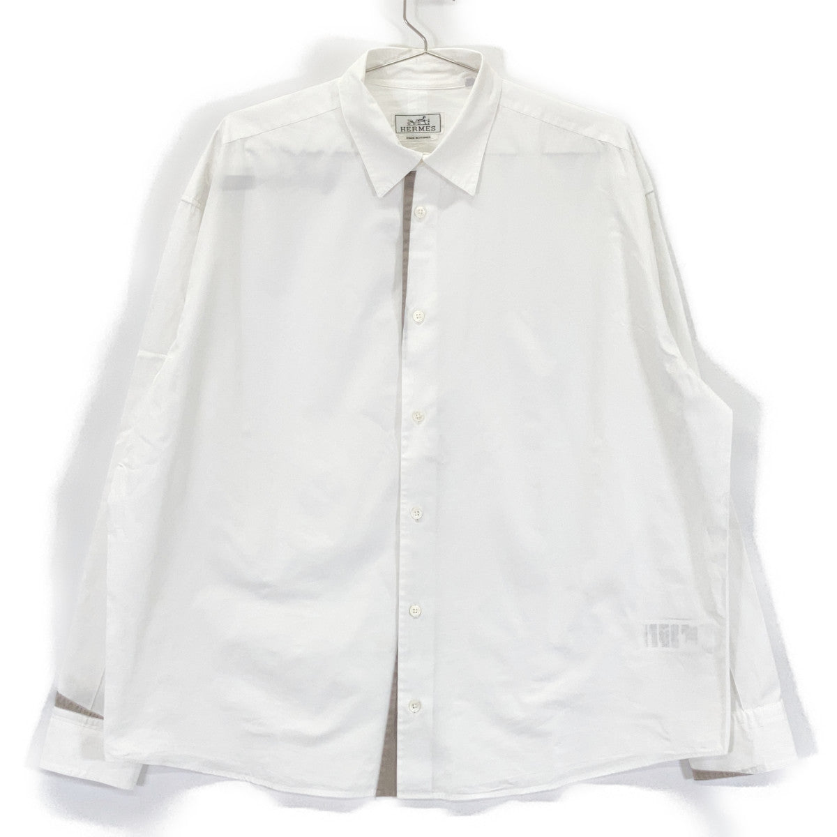 HERMES エルメス 21AW 12-5607 ホワイト×グレー コットン セリエカフスボタン レギュラーカラーオーバーサイズシャツ」 トップス